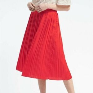 BANANA REPUBLIC Women’s Red Midi A-Line Zip Closure Pleated Skirt-Size 2